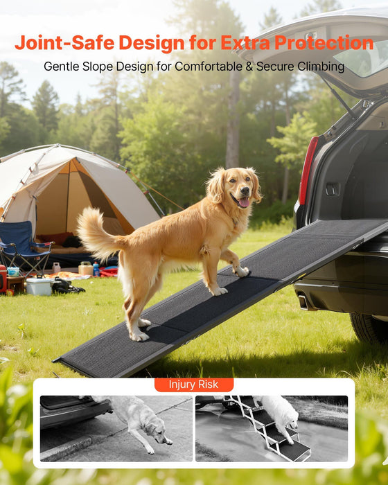 Dog Ramp for Cars, 1800 × 432 mm, Folding Pet Ramps for Medium & Large Dogs up to 113 kg, Pet Stair Ramp with Non-Slip Oxford Fabric Surface, Portable Outdoor Dog Car Ramps for SUV & Truck