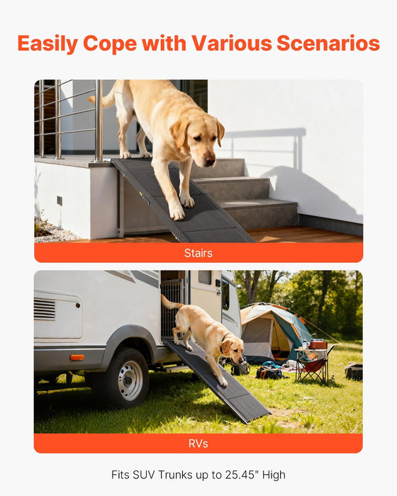 Dog Ramp for Cars, 1800 × 508 mm, Folding Pet Ramps for Medium & Large Dogs up to 113 kg, Pet Stair Ramp with Non-Slip Oxford Fabric Surface, Portable Outdoor Dog Car Ramps for SUV & Truck