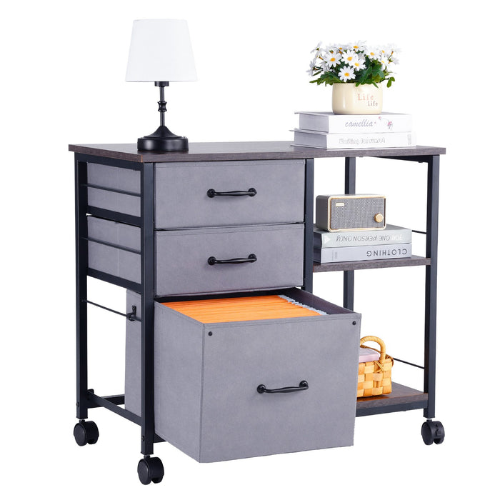 VEVOR Mobile Metal File Cabinet with 3 Fabric Drawers and 2 Open Shelves Brown