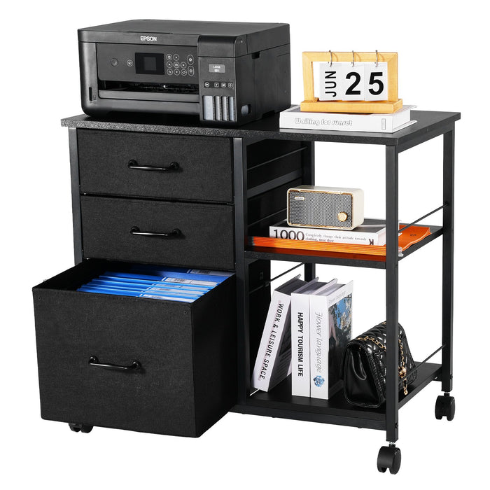 VEVOR Mobile Metal File Cabinet with 3 Fabric Drawers and 2 Open Shelves Black