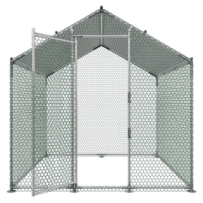 Metal Chicken Coop, 6.56x6.56x6.56ft Large Walk-in Chicken Runs with Cover, Spire Roof Hen House Enclosure with Security Lock, Outdoor Duck Rabbit Cage Poultry Pen for Backyard, Farm, Yard