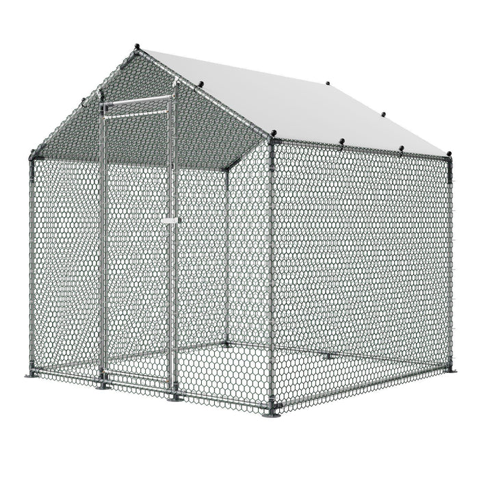 Metal Chicken Coop, 6.56x6.56x6.56ft Large Walk-in Chicken Runs with Cover, Spire Roof Hen House Enclosure with Security Lock, Outdoor Duck Rabbit Cage Poultry Pen for Backyard, Farm, Yard