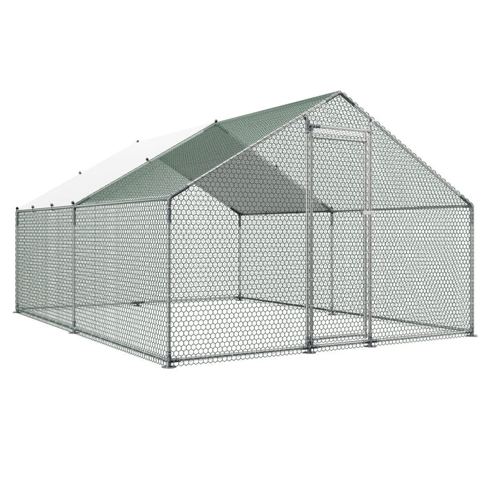 VEVOR Metal Chicken Coop, 9.8x13.1x6.5 ft Large Walk-in Chicken Runs with Cover, Spire Roof Hen House Enclosure with Security Lock, Outdoor Duck Rabbit Cage Poultry Pen for Backyard, Farm, Yard