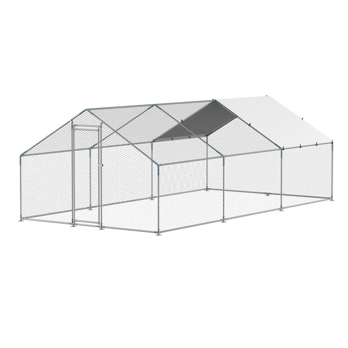 VEVOR Metal Chicken Coop 9.8x19.6x6.5 ft Walk-in Chicken Run with Cover Spire Roof