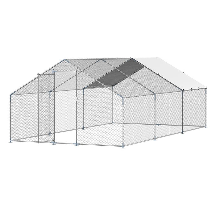 VEVOR Metal Chicken Coop 9.8x19.6x6.5 ft Walk-in Chicken Run with Cover Spire Roof