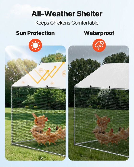 Metal Chicken Coop, 9.8x26.2x6.5 ft Large Walk-in Chicken Runs with Cover, Spire Roof Hen House Enclosure with Security Lock, Outdoor Duck Rabbit Cage Poultry Pen for Backyard, Farm, Yard