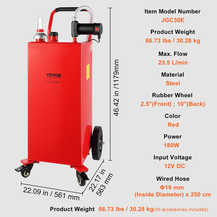 VEVOR 30 Gallon Fuel Caddy Portable Storage Tank 23.5 L/min with 180W Pump