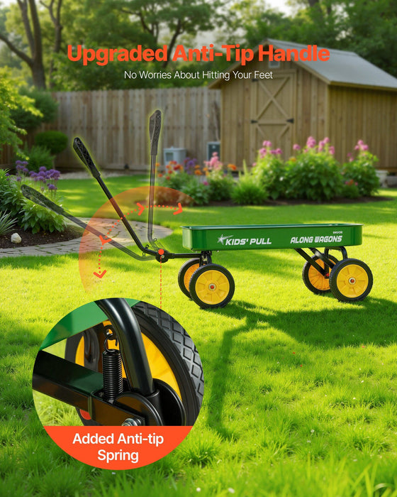 Pull-Along Wagon for Kids, 101 cm Toddler Wagons, Supports up to 80kg, All-Terrain Wagons with Handle, Utility Wagon Cart Birthday Present for Kids Gardening Beach Camping, Green