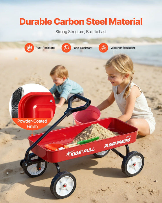 Pull-Along Wagon for Kids, 101 cm Toddler Wagons, Supports up to 80kg, All-Terrain Wagons with Handle, Utility Wagon Cart Birthday Present for Kids Gardening Beach Camping, Red