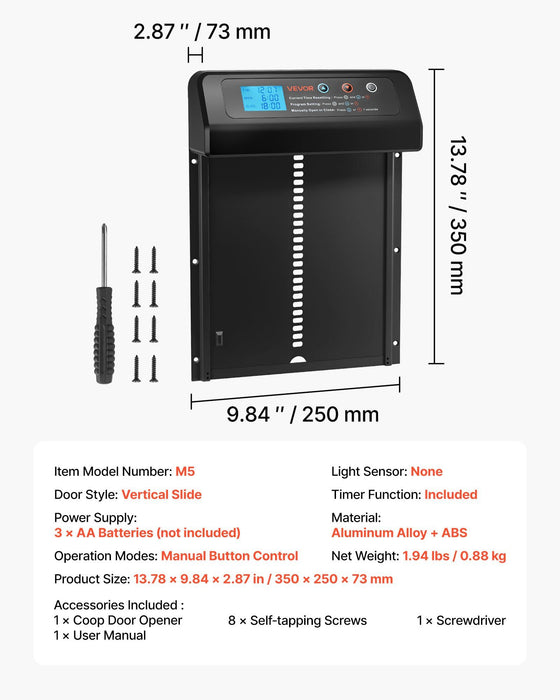 Automatic Chicken Coop Door, Battery Powered Chicken Coop Door with Timer & Manual Setting, Anti-Pinch Security, Durable Aluminum Alloy, Auto Chick Run Gate Opener with Waterproof Sealing, Black