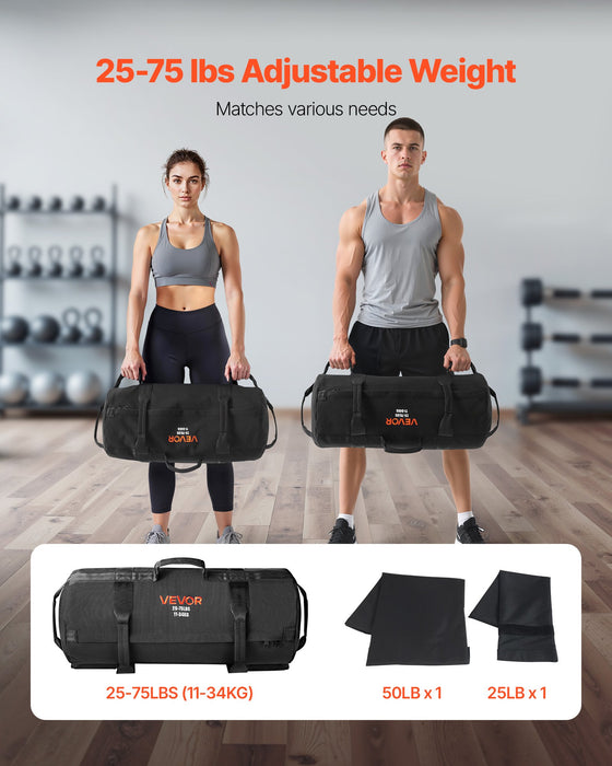 VEVOR Workout Sandbag, Heavy Duty Workout Power Bags with Handles, 11-34 kg Adjustable Slam Bag for Fitness Strength Weight Training Cross-Training, Home Gym Exercise, Black (Unfilled)