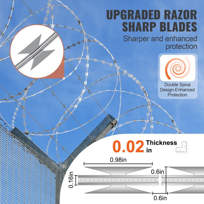 VEVOR Razor Wire Razor Barbed Wire 147ft 3Rolls Razor Wire Fencing Double Spiral