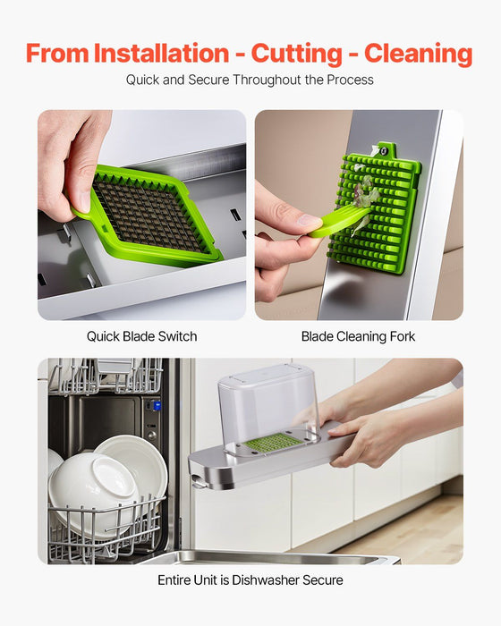 Vegetable Chopper, Food Veggie Cutter with 3 Stainless Steel Blades, Onion Slicer with Container, Salad Potato Dicer Kitchen Gadgets & Essentials Home Appliances Tools for Easy DIY, Silver