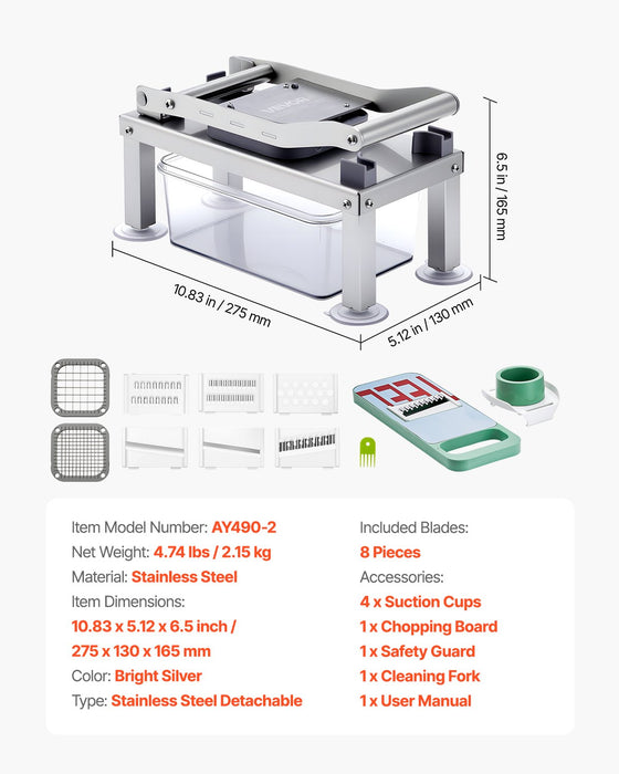VEVOR Vegetable Chopper Mandoline Slicer, All-in-1 Food Veggie Cutter with 8 Stainless Steel Blades, Cheese Grater Onion Potato Salad Dicer with Container,Kitchen Gadgets&Essentials Home Appliances