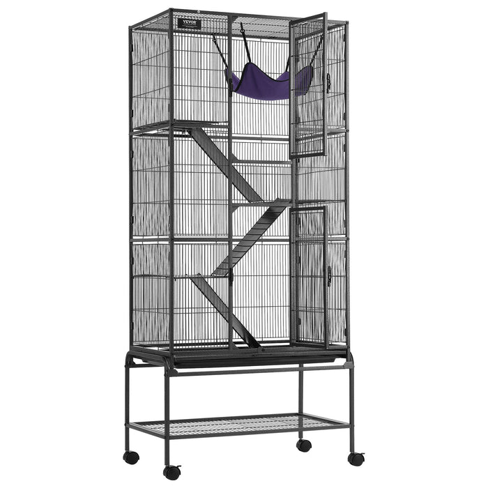 VEVOR 69" Metal Small Animal Cage 4-Tier Rolling Ferret Cage with Tray 3 Ramps