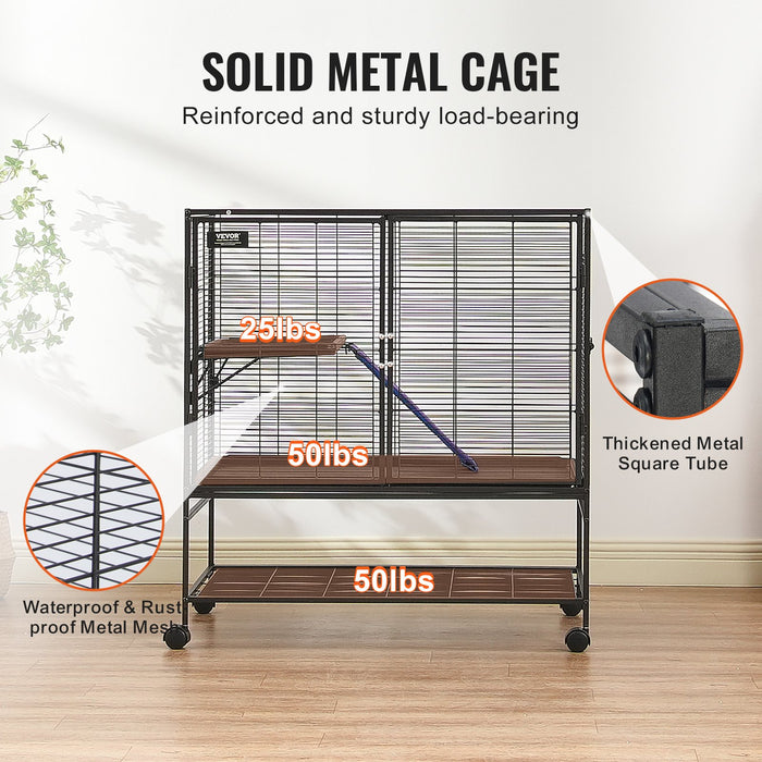 VEVOR 39" Metal Small Animal Cage 2-Tier Rolling Ferret Cage with Tray A Ramp