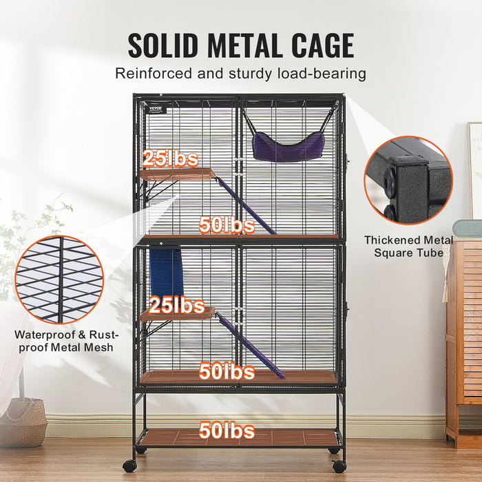 VEVOR 64.6" Metal Small Animal Cage 4-Tier Rolling Ferret Cage with Tray 3 Ramps