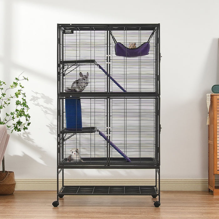 VEVOR 64.6" Metal Small Animal Cage 4-Tier Rolling Ferret Cage with Tray 3 Ramps