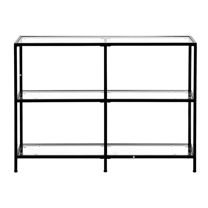 VEVOR 3-Tier Glass Console Table, Modern Rectangle Sofa Side Table with Tempered Glass Top and Iron Legs, Golden Consloe Desk with Anti-Tip Device for Living Room, Hallway, Entryway, Foyer, Black