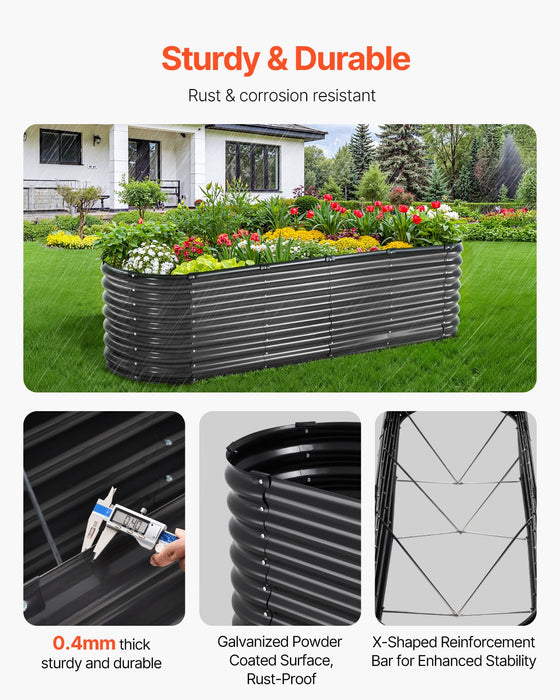VEVOR Metal Raised Garden Bed, 8 x 2 x 2 ft Outdoor Galvanized Planter Box, with Open Bottom, Large Oval Planter Raised Bed for Gardening Vegetables, Flowers, Herbs, and Succulent Plants, Dark Gray