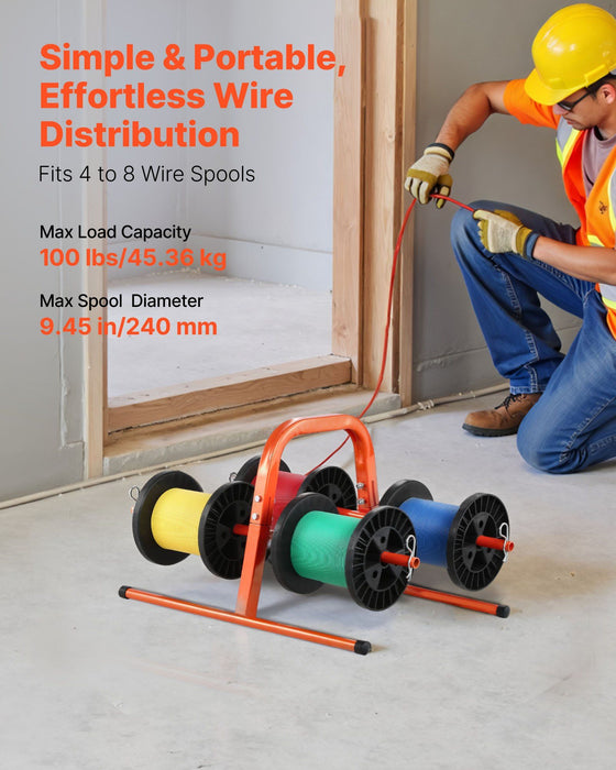 Wire Spool Rack, 100 lbs Capacity, Smart Hand Caddy, Heavy-Duty Steel Wire Dispenser Holder for Up to 8 Spools, MAX 9.45 in Diameter, Easy Lift Design for Electrical Industrial and Retail Use