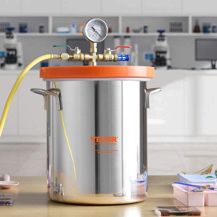 VEVOR 5 Gallon Vacuum Chamber, Upgraded Tempered Glass Lid Vacuum Degassing Chamber, 304 Stainless Steel Chamber, for Stabilizing Wood, Resin Degassing, Silicone Degassing and Plaster Degassing