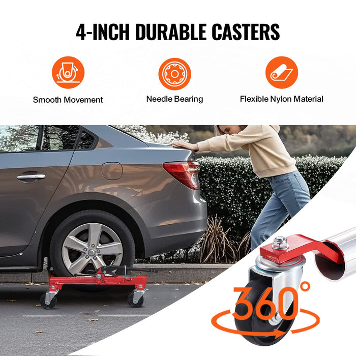 VEVOR Wheel Dolly, Max Capacity 1500 Lbs Car Dolly, Car Jack Dolly Lifter with 360° Rotatable Wheels, Heavy Duty Vehicle Positioning Ratchet Tire Jack, for Vehicle Car Auto Repair Moving
