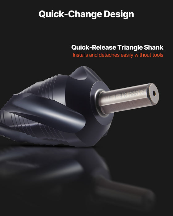 VEVOR Step Drill Bit, 4.76 to 34.93 mm, 9.53 mm Triangular Shank, TiAlN Coating Cobalt High Speed Steel, Four Spiral Flute Step Bit for Metal, Stainless Steel, Aluminum, Wood, Plastic, Fiberglass