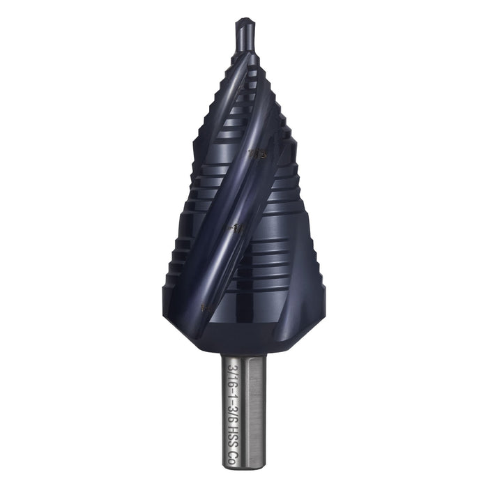 VEVOR Step Drill Bit, 4.76 to 34.93 mm, 9.53 mm Triangular Shank, TiAlN Coating Cobalt High Speed Steel, Four Spiral Flute Step Bit for Metal, Stainless Steel, Aluminum, Wood, Plastic, Fiberglass
