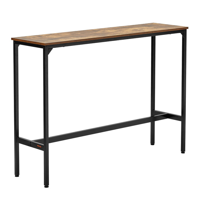 VEVOR Bar Table, Sturdy Metal Frame High Top Pub Table, Narrow Long Kitchen Dining, Cocktail Counter Bar Height Desk, Easy to Assemble, 55x15x39 in, for Living Room Party, Rustic Brown and Black