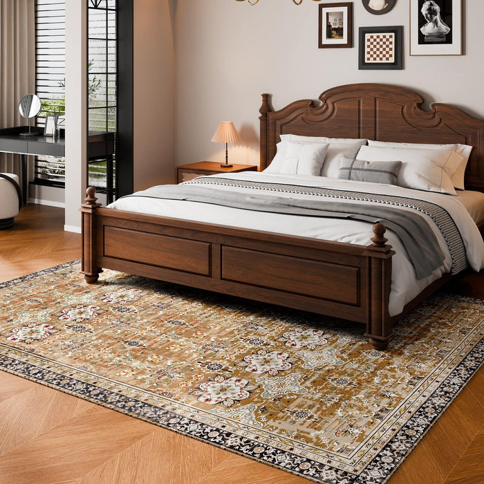 Area Rug, 2438.4 x 3048 mm Large Washable Rug, Non-Slip & Tear-Resistant Soft Carpet, Pet & Child Friendly Vintage Area Rugs, Indoor Mat for Bedroom, Living Room, Kids Room, Office, Brown Green