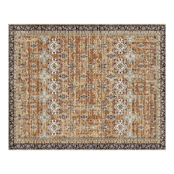 Area Rug, 2438.4 x 3048 mm Large Washable Rug, Non-Slip & Tear-Resistant Soft Carpet, Pet & Child Friendly Vintage Area Rugs, Indoor Mat for Bedroom, Living Room, Kids Room, Office, Brown Green