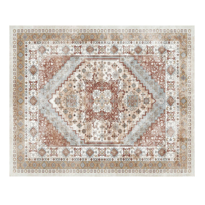 Area Rug, 2438.4 x 3048 mm Large Washable Rug, Non-Slip and Tear-Resistant Soft Carpet, Pet & Child Friendly Vintage Area Rugs, Indoor Mat for Bedroom, Living Room, Kids Room, Office, Brown Red