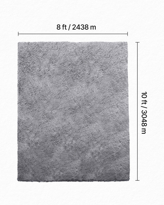 Indoor Plush Area Rugs, 2.44 x 3.05m Soft Plush Carpet, Furry Shag Area Rugs for Living Room, Bedroom, Sunroom, Modern Home Decor Aesthetic, Non-Shedding, Non-Woven, Slip-Resistant, Smoke Gray