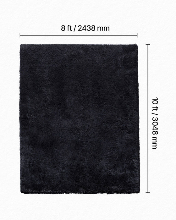 Indoor Plush Area Rugs, 2.44 x 3.05m Soft Plush Carpet, Furry Shag Area Rugs for Living Room, Bedroom, Sunroom, Modern Home Decor Aesthetic, Non-Shedding, Non-Woven, Slip-Resistant, Black
