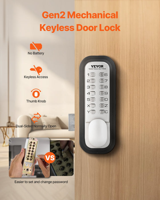 VEVOR Mechanical Keyless Entry Door Lock, 14 Key Mechanical Door Lock, Mechanical Keypad Door Lock with Adjustable Thumb Knob, Single-Side Zinc Alloy Waterproof Keyless Gate Lock, for Home Office