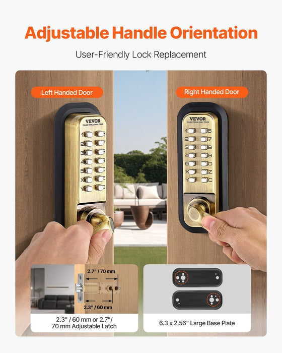 Mechanical Keyless Entry Door Lock, 14 Key Mechanical Door Lock, Mechanical Keypad Door Lock with Handle, Double-Sided Stainless Steel Waterproof Keyless Gate Lock, for Home Office Fence Garage