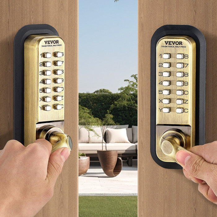 Mechanical Keyless Entry Door Lock, 14 Key Mechanical Door Lock, Mechanical Keypad Door Lock with Handle, Double-Sided Stainless Steel Waterproof Keyless Gate Lock, for Home Office Fence Garage