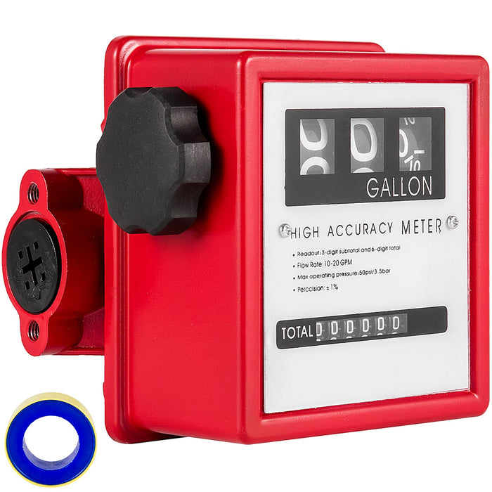 VEVOR Mechanical Fuel Meter 20 GPM Fuel Flow Meter 3-Digital Batch Display Fuel Transfer Meter 2.54 cm Diesel Fuel Flow Meter All Fuel Transfer Pumps Gasoline Flow Meter