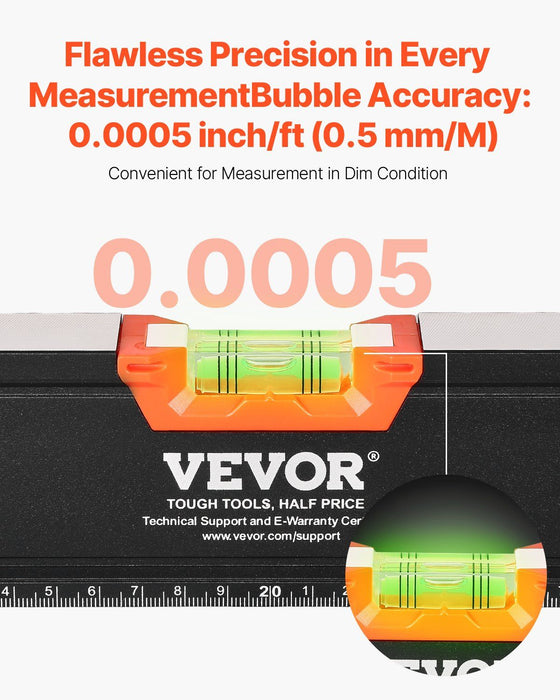 6-Piece Torpedo Level, 2000/1200/800/600/400/250 mm Box Levels Set, Bubble Vials Ruler for 45/90/180 Degree, Shock-Proof Aluminum Alloy Magnetic Leveler Tool, SAE/Metric Scale(250-mm has magnet)