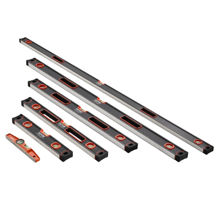6-Piece Torpedo Level, 2000/1200/800/600/400/250 mm Box Levels Set, Bubble Vials Ruler for 45/90/180 Degree, Shock-Proof Aluminum Alloy Magnetic Leveler Tool, SAE/Metric Scale(250-mm has magnet)