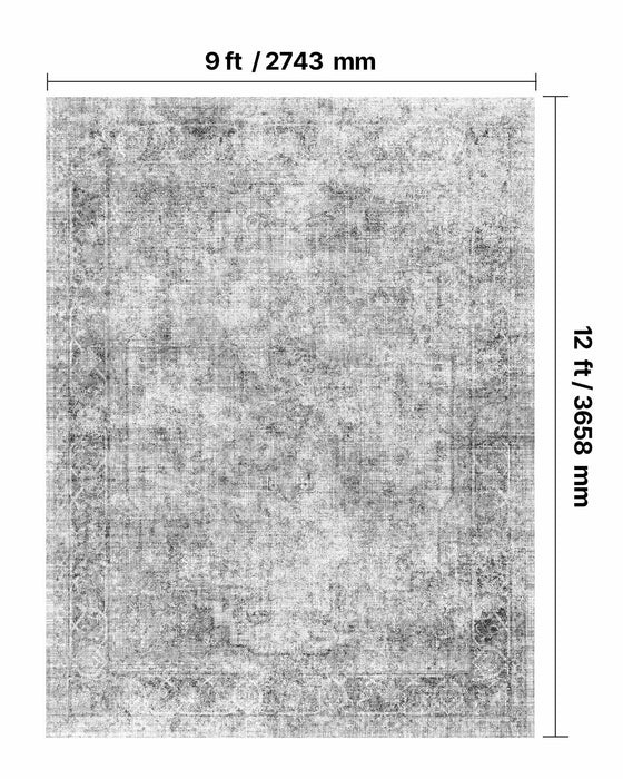 Area Rug, 2743.2 x 3658 mm Large Washable Boho Rug, Non-Slip and Tear-Resistant Soft Carpet, Pet & Child Friendly Bohemian Area Rugs, Indoor Mat for Bedroom, Living Room, Kids Room, Office, Gray