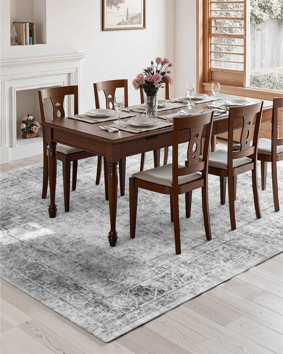Area Rug, 2743.2 x 3658 mm Large Washable Boho Rug, Non-Slip and Tear-Resistant Soft Carpet, Pet & Child Friendly Bohemian Area Rugs, Indoor Mat for Bedroom, Living Room, Kids Room, Office, Gray