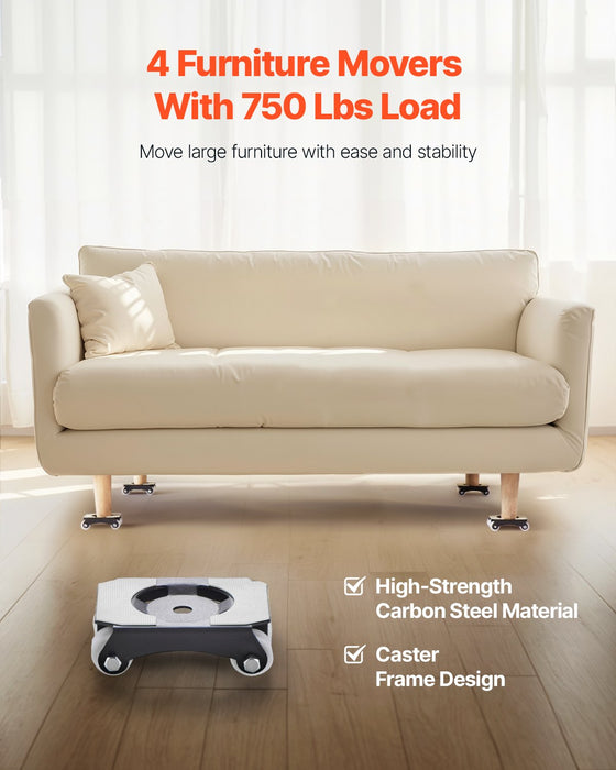 VEVOR Furniture Dolly, 150 kg Load Capacity, Heavy Duty Furniture Movers with Wheels, Carbon Steel Panel, Dual-Row & Eight-Wheel Structure, Furniture Lift Slider Tool Set for Appliances, Sofa, Fridge