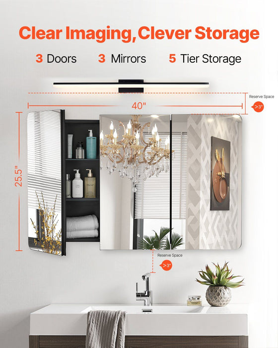 Medicine Cabinet, 25.5 x 40 inch, Medicine Cabinet for Bathroom with Mirror,  Aluminum Frame Bathroom Wall Cabinet, 4-layer Adjustable Shelves, Recessed & Wall-mounted Installation