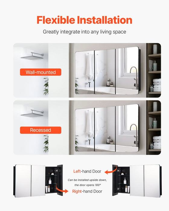 Medicine Cabinet, 25.5 x 40 inch, Medicine Cabinet for Bathroom with Mirror,  Aluminum Frame Bathroom Wall Cabinet, 4-layer Adjustable Shelves, Recessed & Wall-mounted Installation