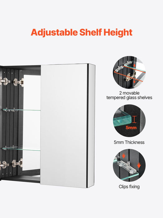 Medicine Cabinet, 26 x 30 inch, Medicine Cabinet for Bathroom with Mirror,  Aluminum Frame Bathroom Wall Cabinet, 2-layer Adjustable Shelves, Recessed & Wall-mounted Installation