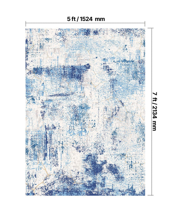 VEVOR Area Rug, 1524x2133.6mm Large Washable Rug, Non-Slip and Tear-Resistant Soft Carpet, Pet & Child Friendly Modern Area Rugs, Indoor Mat for Bedroom, Office, Living Room, Kids Room, Entryway, Blue