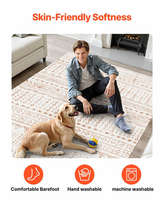Area Rug, 1524x2438.4mm Large Washable Rug, Non-Slip Tear-Resistant Soft Carpet, Pet & Child Friendly Modern Area Rugs, Indoor Mat for Bedroom, Office, Living Room, Kids Room, Entryway, Beige
