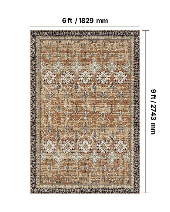 Area Rug, 1828.8x2743.2mm Large Washable Rug, Non-Slip Tear-Resistant Soft Carpet, Pet & Child Friendly Vintage Area Rugs, Indoor Mat for Bedroom, Living Room, Kids Room, Entryway, Brown Green